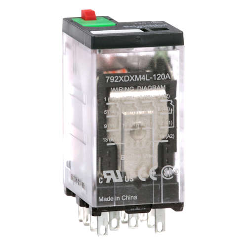 Product image for Square-D 792XDXM4L120A Power Relay, Legacy, 4PDT, 6A, 120 VAC, Cover w/ Locking Push Button & LED