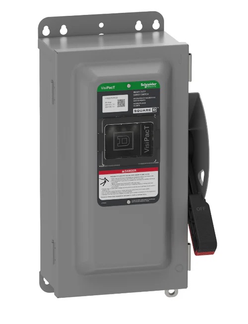 Product image for Square D VH222N Safety Switch, Heavy Duty, Fused, Viewing Window, Type 1, 240V, 60A, 2 Pole, Neutral Installed