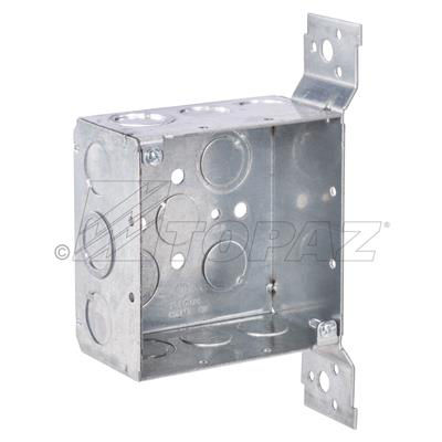 Product image for Topaz D6500 4" Square Box, 2-1/8" Deep, 1/2" & 3/4" Concentric Knockouts, w/ FL Side Bracket