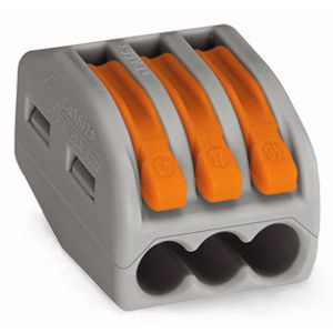 Product image for Wago 222-413 3-Conductor LEVER-NUTS® Splicing Connector w/ Operating Levers, #28-#12 AWG, Gray Housing (Box of 50)