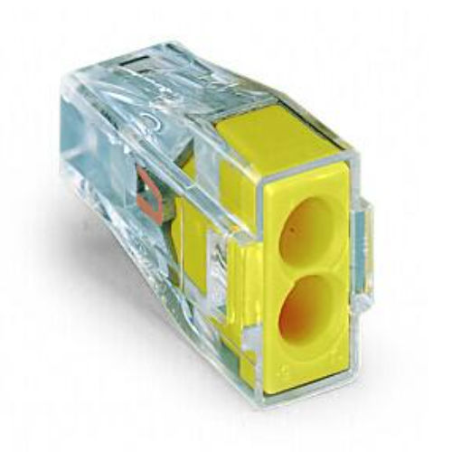 Product image for Wago 773-162 PUSH WIRE® 2-Port (YELLOW) Junction Box Wire Connector, #18-#12 Solid, #16-#12 Stranded (100/Box)