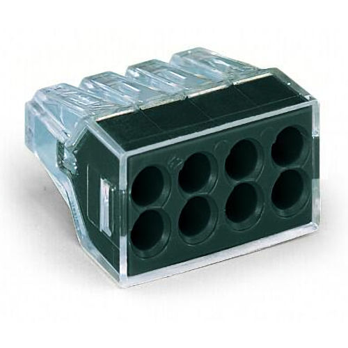 Product image for Wago 773-168 PUSH WIRE® 8-Port (DARK GRAY) Junction Box Wire Connector, #18-#12 Solid, #16-#12 Stranded (50/Box)
