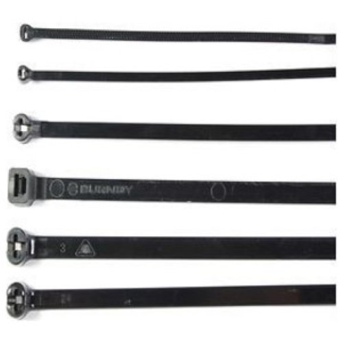 Product image for Burndy CT110400SSBL0 Nylon Stainless Steel BARB Cable Ties, 1488" L, 28" W, Tensile Strength: 110 Lbs,Color:Black