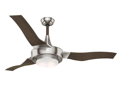 Product image for CSB 59167 64IN PERSEUS BRUSHED NICKEL WALNUT BLADES DAMP W/LED LIGHT CEILING FAN/LT KIT