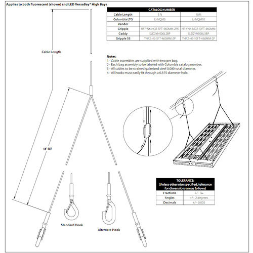 Product image for Current LHVQM5 VersaBay® Cable Hanger, Asymmetric Hook Y-Fit, 5ft Cable