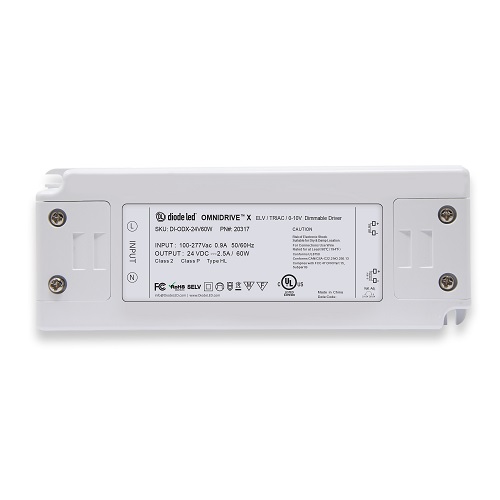 Product image for DIODE DI-ODX-24V60W-J OMNIDRIVE X 24V 60W, 2IN1 ELV AND 0-10V LED DIMMABLE DRIVER WITH CLASS 2 LO-PRO JUNCTION BOX AND DRIVER COMBO