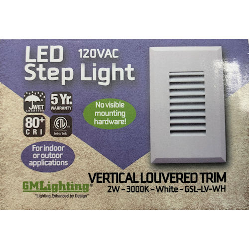 Product image for GM Lighting GSL-LV-WH 120V LED Step Light, Vertical Louvered, 145 Lumens, 3000K, White Finish
