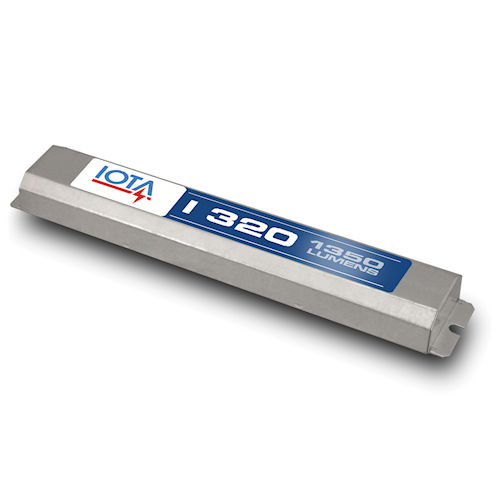 Product image for IOTA I-320-TBTS-M20 Reduced Profile Fluorescent / LED Retrofit (TLED) Emergency Ballast, Single Piece Test Switch & Charge Indicator, 1350 Lumens