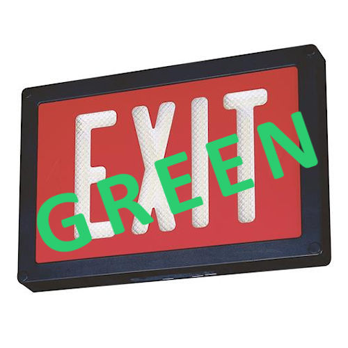 Product image for Lithonia D-S-1-G Self-Luminous Exit Sign, Single Stencil Face, Green Faceplate, 10 Year Luminous Life, Tritium Filled Gas Tubes, Black Housing