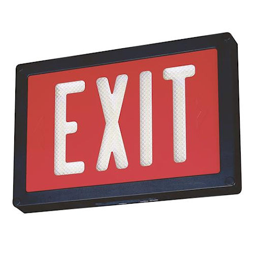 Product image for Lithonia D-S-W-1-R Self-Luminous Exit Sign, Single Stencil Face, Red Faceplate, 10 Year Luminous Life, Tritium Filled Gas Tubes, White Housing