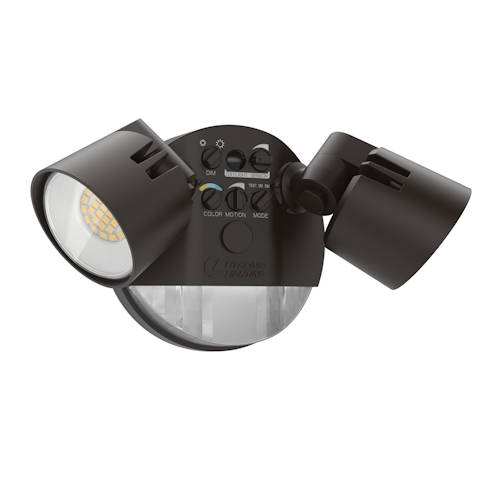 Product image for Lithonia HGX-LED-2RH-ALO-SWW2-120-PIR-DDB-M2 2-Light LED Floodlight w/ Motion Sensor, Adjustable Lumens, 3000K/4000K/5000K Switchable CCT, Bronze