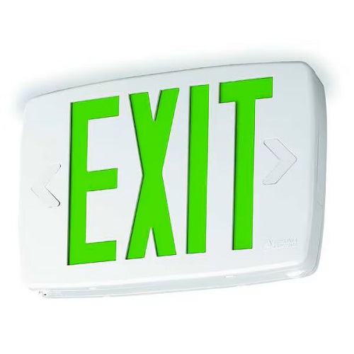 Product image for Lithonia LQM-S-W-3-G-120/277-ELN-M6 Stencil Face LED Exit Sign, Single Face, 120/277V, White Thermoplastic Housing, Green Lettering, Ni-Cad Battery