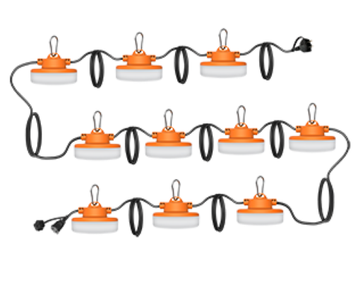 Product image for RAB STRING34-100 LED Temporary String Lights, 120W, 16,000 Lumens, 5000K, 80 CRI, 100-Lamp 100ft (Linkable up to 300ft)