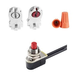 Product image for RAB T10EM-ACCKIT Accessories Kit for T10EM Tube, 2 Nuts, 1 Test Button, 2 Lampholders