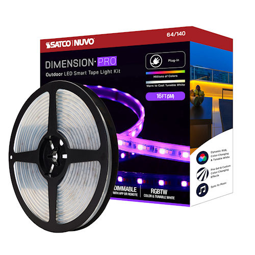 Product image for Satco 64-140 TAPE/RGBTW-HO/IP65/PLUG/SF/16' 18W LED Tape Light, 1920 Lumens, 2700K CCT, Indoor/Outdoor, White Finish, 16ft Reel