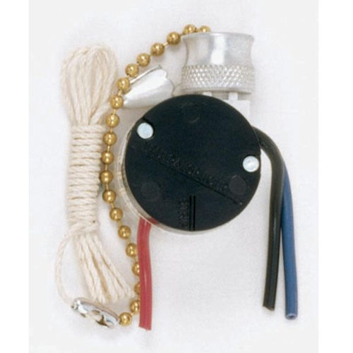 Product image for Satco 80/1994 3 Speed Ceiling Fan Switch, 4 Wire Quick Connect, 2 Circuit w/Metal Chain, White Cord & Bell - Rated: 6A-125V, 3A-250V