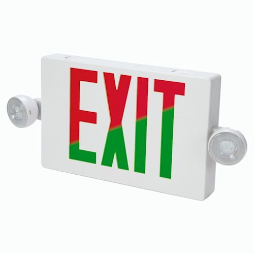 Product image for Sure-Lites APC7RG All-Pro Combination LED Exit Sign / Emergency Light, Red Green Selectable Letters, Ni-Cad Battery Backup, Universal Face, White Housing