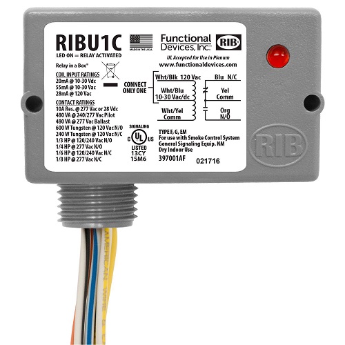 Product image for Functional Devices, Inc. RIBU1C 10 Amp SPDT with 10-30 VAC/DC/120 VAC Coil Enclosed Pilot Relay