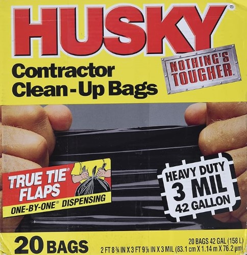 Product image for FISHERS HUSKY HK42WC020B 42GAL 3MIL TRASH BAGS BOX OF 20