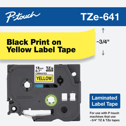 Product image for Brother TZe-641 3/4" x 26.2ft (18mm x 8m P-touch Laminated Label Tape, Black Print on Yellow Label