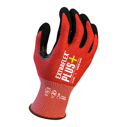 Product image for Armor Guys 14-600-L ExtraFlex® Plus Cut Level A6 Gloves, Black HCT® MicroFoam Nitrile Palm Coating, Touchscreen - Large