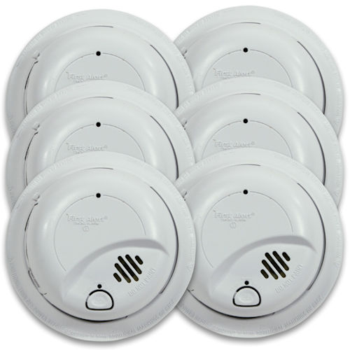 Product image for BRK 9120B6CP 120V AC 60Hz Wire-In Smoke Alarm w/ 9V Battery Backup, Contractor Bulk 6-Pack