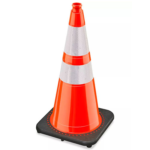 Product image for Cortina Safety 03-500-06 PVC Traffic Cone w/ 4" & 6" Reflective Collars, 36" Height, Orange