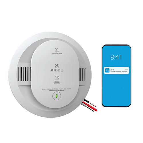 Product image for Kidde RGSAR-RW Ring Smart Smoke Alarm, Hardwired w/ AA Battery Backup (21033276)