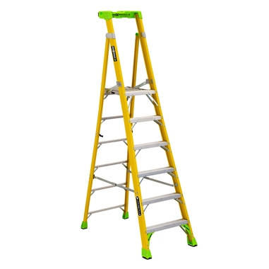 Product image for Louisville Ladder FCP1406HD 6ft Fiberglass Cross Pinnacle Platform / Leaning Step Ladder, Type IAA, 375lb Load Capacity