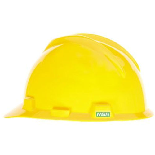 Product image for MSA Safety 475360 V-Gard® Slotted Cap-Style Hard Hat w/ Fas-Trac III Ratchet Suspension, Polyethylene Shell - Yellow