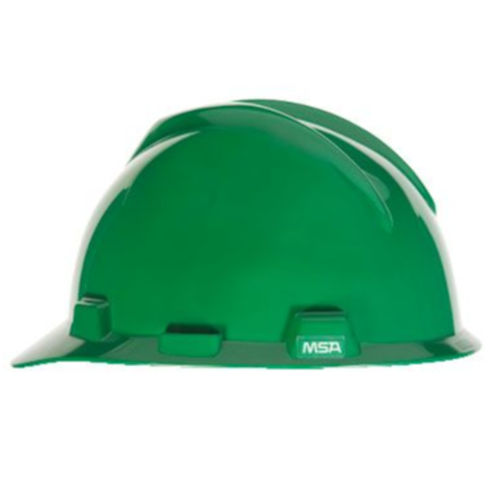 Product image for MSA Safety 475362 V-Gard® Slotted Cap-Style Hard Hat w/ Fas-Trac III Ratchet Suspension, Polyethylene Shell - Green