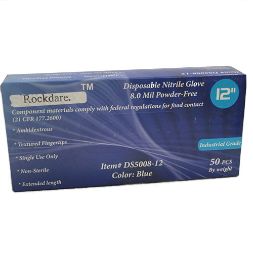 GENSAFTY DS5008-12-S SMALL AMBIDEXTROUS POWDER FREE INDUSTRIAL NITRILE BLUE 8 MIL GLOVES 50 PK