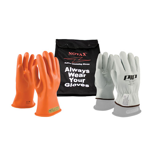 Product image for PIP 147-SK-00/8-KIT NOVAX® Insulating Gloves Kit, Class 00, 11", Straight Cuff, Orange - Size 8