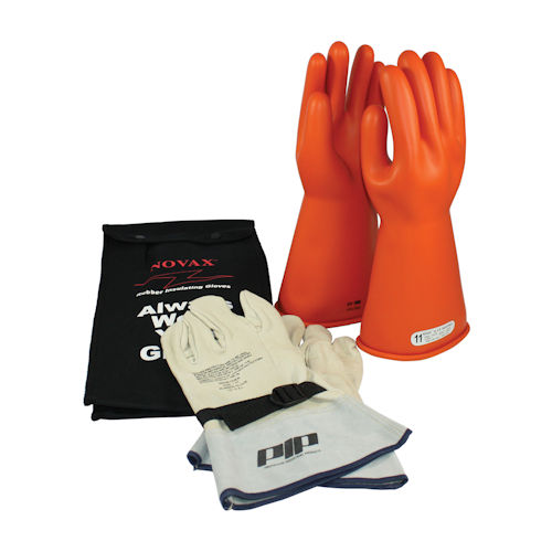 Product image for PIP 147-SK-1/9-KIT NOVAX® Insulating Gloves Kit, Class 1, 14", Straight Cuff, Orange - Size 9