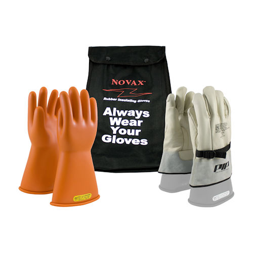 Product image for PIP 147-SK-2/11-KIT NOVAX® Insulating Gloves Kit, Class 2, 14", Straight Cuff, Orange - Size 11