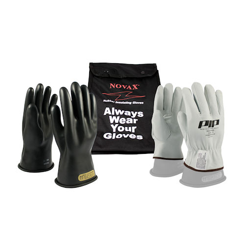 Product image for PIP 150-SK-0/9-KIT NOVAX® Insulating Glove Kit, Class 0, 11", Straight Cuff, Black - Size 9