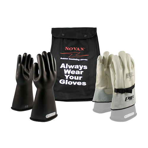 Product image for PIP 150-SK-1/11-KIT NOVAX® Insulating Glove Kit, Class 1, 14", Straight Cuff, Black - Size 11