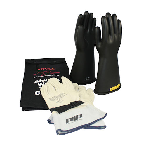 Product image for PIP 150-SK-2/9 NOVAX® Insulating Gloves Kit, Class 2, 14", Straight Cuff, Black - Size 9