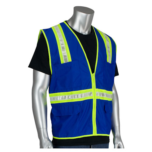 Product image for PIP 300-1000-BL/4XL Non-ANSI Surveyor's Style Safety Vest, Solid Front, Mesh Back & Prismatic Tape, Blue - 4XL
