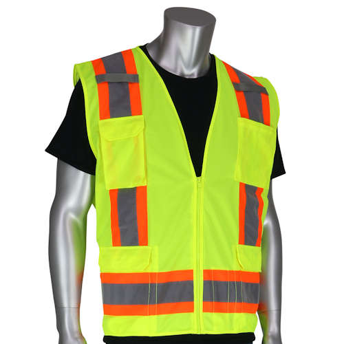 Product image for PIP 302-0500M-L Y/L CLASS 2 MESH VEST ZIPPER 11 POCKETS MIC TAB TWO TONE TAPE LY