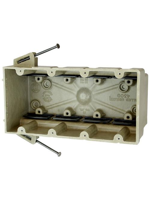 Allied Moulded 4300-NK 3 x 7-1/2 x 3-3/4" 60" 4-Gang Fiberglass Angled Mid-Nail Switch/Receptacle Outlet Box Allied Moulded 4300-NK 3 x 7-1/2 x 3-3/4" 60" 4-Gang Fiberglass Angled Mid-Nail Switch/Receptacle Outlet Box