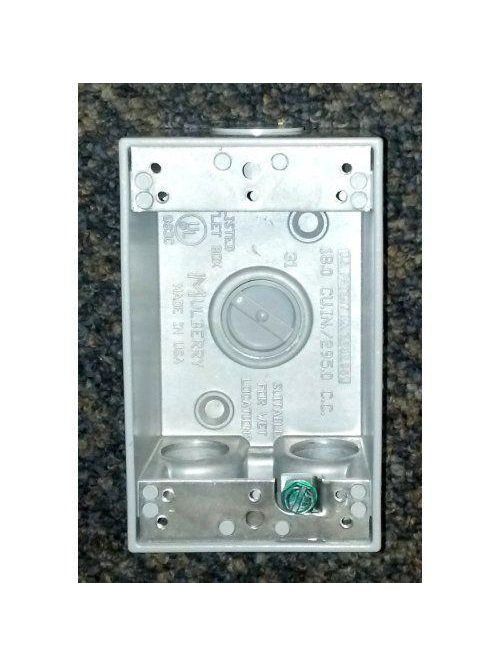 Product image for Mulberry 30209 1-Gang Weatherproof Box w/Lugs, (4) 1/2" Hubs, 2" Deep, Die-Cast Aluminum, 18cu.in, Gray