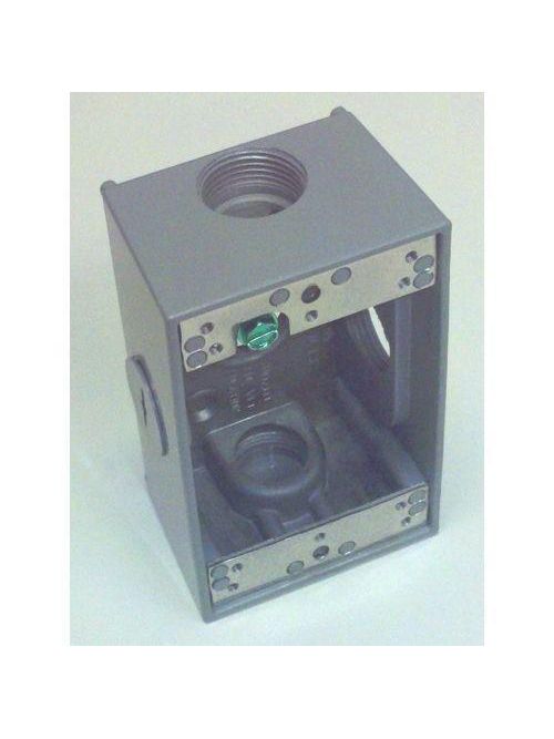 Product image for Mulberry 30224 1-Gang Weatherproof Box w/Lugs, (5) 3/4" Hubs (1 ea. end, 1 ea. side, 1 in back), 2" Deep, Die-Cast Aluminum, 18cu.in, Gray