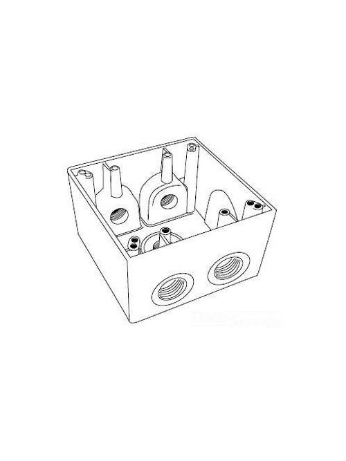 Product image for Mulberry 30595 2-Gang Weatherproof Deep Box, Detachable Lugs, (5) 3/4" Hubs, 2.625" Deep, Die-Cast Aluminum, 37.3cu.in, Gray