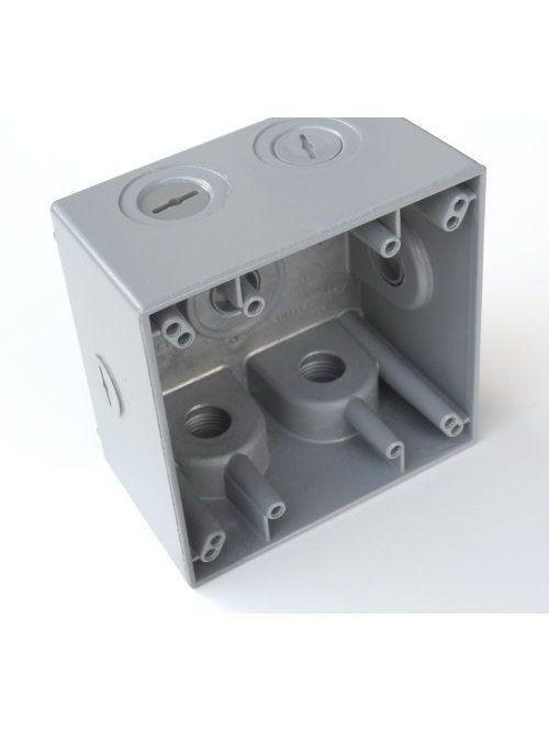 Product image for Mulberry 30598 2-Gang Weatherproof Deep Box, Detachable Lugs, (7) 3/4" Hubs, 2.625" Deep, Die-Cast Aluminum, 37.3cu.in, Gray