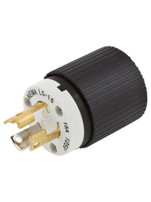 Product image for Pass & Seymour L515P 15 Amp 125 Volt 2-Pole 3-Wire NEMA L5-15P Black and White Locking Plug