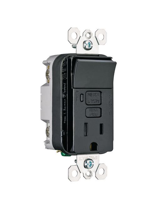 Product image for Pass & Seymour 1595-SWTTRBKCC4 Deco Combo Tamper-Resistant Switch/GFCI Receptacle, 10kA SCCR,15A 125V - Black