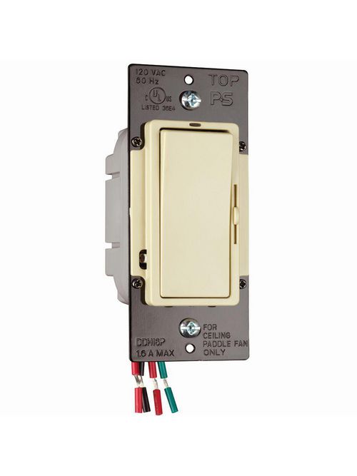 Product image for Pass & Seymour DDH16-PIV 120 Volt 1.6 Amp 1-Pole 3-Way Ivory Slide with Preset On/Off Fan Speed Control
