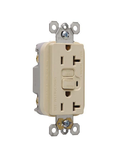 Product image for Pass & Seymour 2095-SI GFCI Receptacle with Auto Ground, 10kA SCCR,20A 125VAC - Ivory
