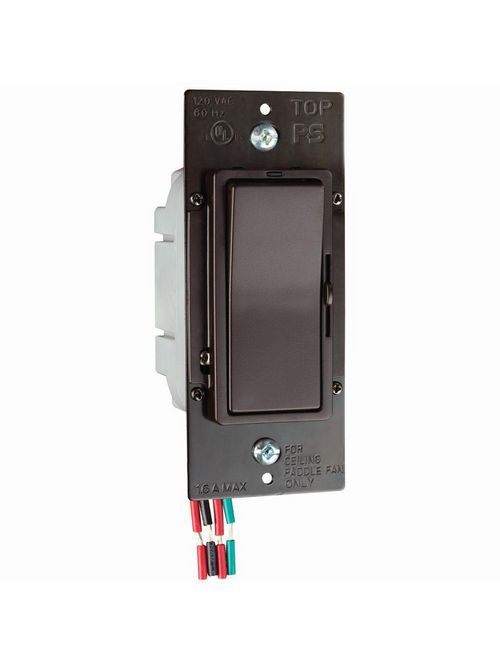 Product image for Pass & Seymour DDH16-P 120 Volt 1.6 Amp 1-Pole 3-Way Brown Slide with Preset On/Off Fan Speed Control